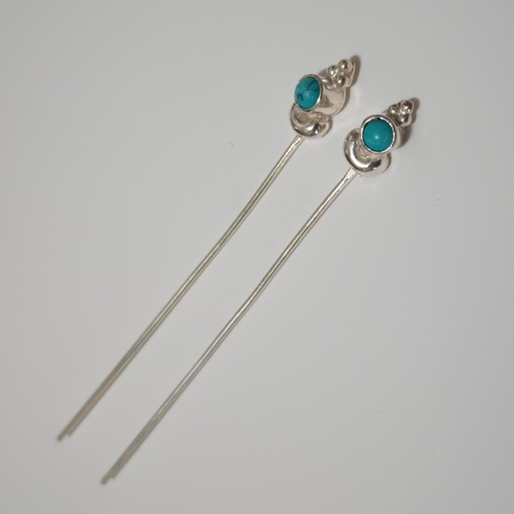 2/$20 Sterling Silver Headpin, with Round 3mm Turquoise (Natural) Cabochon 2pc